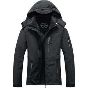 Women's Black Waterproof Winter Warm Hooded Raincoat Fabric Ski Snow Jacket Coat